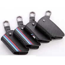 Carbon Fiber Leather Key Cover Case Holder Key Chain Cover Remote For BMW Key Case 1 3 5 6 7 Series X1 X3 X4 X5 X6 Key Cover