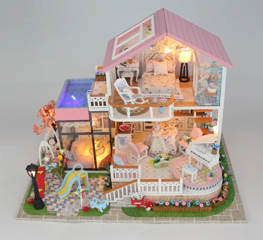 

DollHouse Miniature Model Sweet Words house Furnitures Queen Wooden Creative Handmade Dollhouse Gifts Lovely Princess blocks