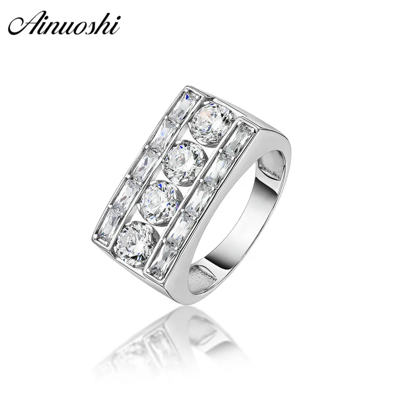 Ainoushi Fashion 925 Sterling Silver Men Wedding Engagement Rings
