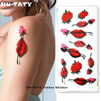 

Nu-TATY 3d Temporary Flash Tattoo Body Art Tatoo Sticker Sexy Lips 1 sheet 19*9cm For Selfie EN71 High Quality FREE SHIPPING