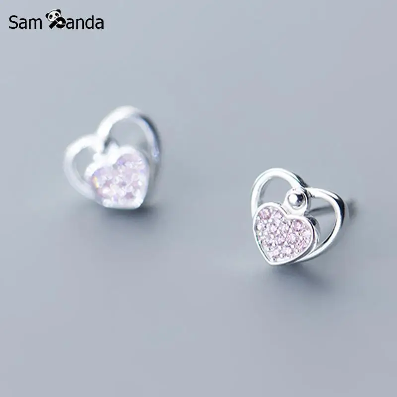 

Authentic 925 Sterling Sliver Simple Temperament Love Heart Stud Earrings Women Anti Allergic Earrings Cute Girls Chrismas Gift