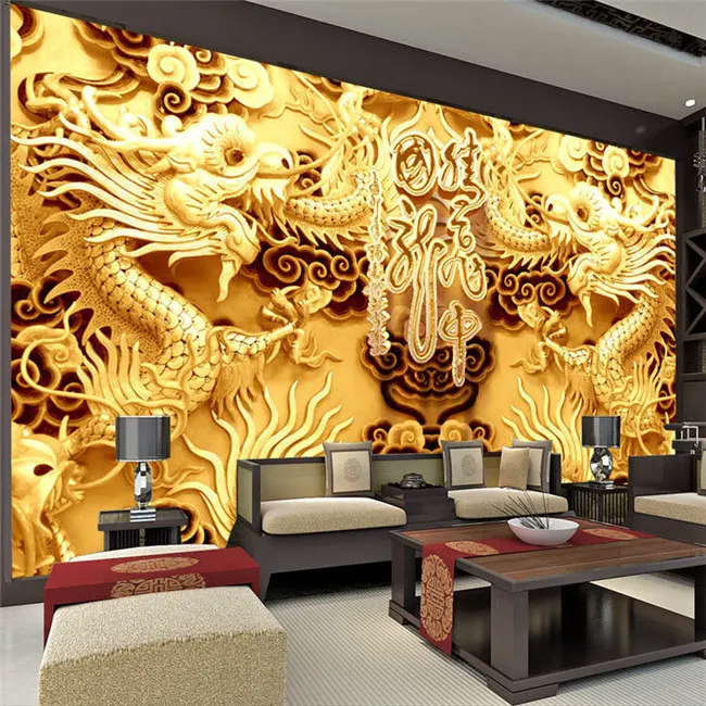 

Custom Photo Wall Cloth 3D Embossed Golden Dragon Figure KTV Hotel Guest House Lobby Background Decoration Wallpaper Home Mural