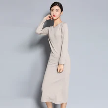 Модное женское платье с круглым вырезом, кашемировый Повседневный свитер на осень и зиму, Женское шерстяное вязаное платье-свитер, теплое женское дизайнерское платье