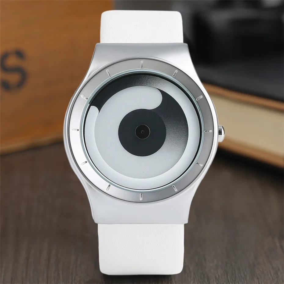 Fashion Mens Watch Leather Analog Quartz Sport Wristwatch Creative Cool Blue Ocean Steel Clock Relogio Masculino Spiral Turntable Swirl Hour Clock Female (42)