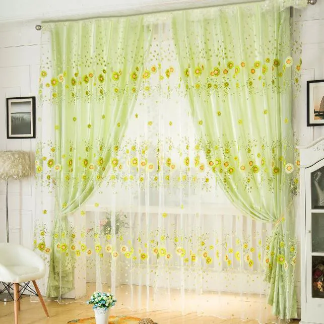 Us 3 36 39 Off 200x100cm Sun Flower Print Window Curtains Floral Voile Door Curtains For Bedroom Kids Balcony Curtain Divider Scarf Gordijnen In