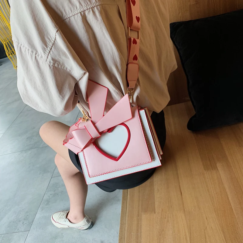 Роскошная Брендовая женская сумка, маленькая сумка-тоут с бантом, кожаная женская дизайнерская сумка через плечо, милые сумки-мессенджеры в форме сердца