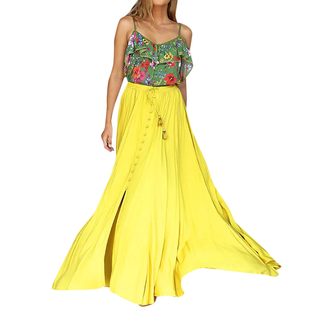 

Plus Size Bohemian Two-piece Sets Beach Holiday Full-Boxed Pleated Flower Printed Tops Dresses Suits Summer Clothes #YL15