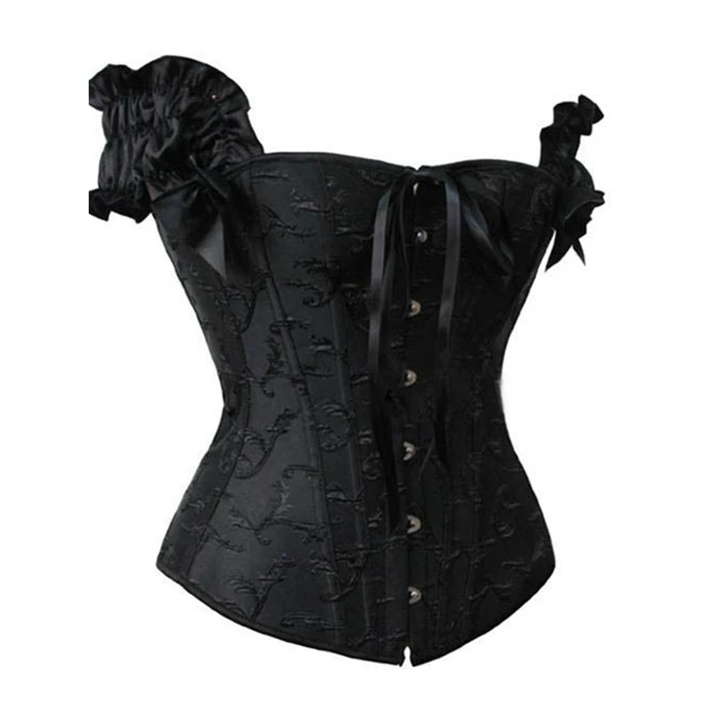 Hot Sexy Embroidered Full Steel Bones Corset Cap Sleeves Fashion