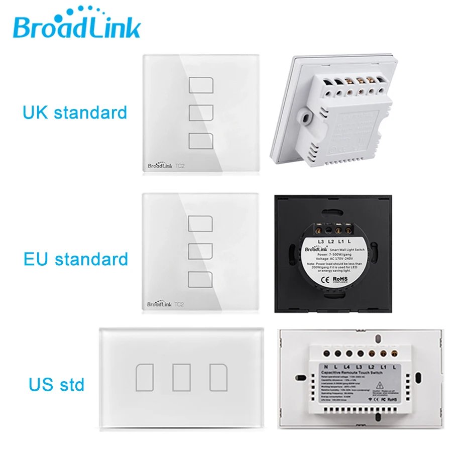 Broadlink TC2 1Gang/2Gang/3Gang UK/EU/US Touch RF433 переключатель автоматизация умного дома