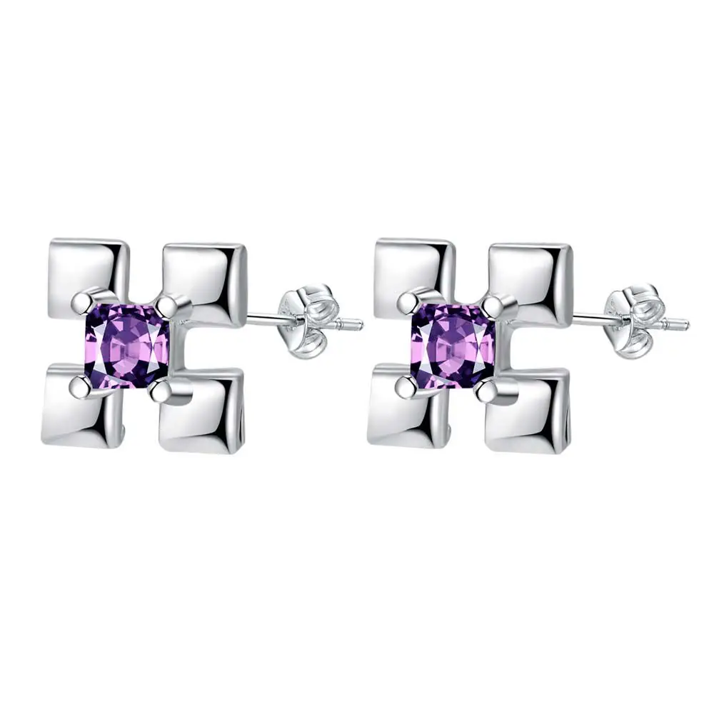 

square cool purple zircon high quality free shipping Silver Earrings for women fashion jewelry earrings /RLHBEUVD BHGLCDFH