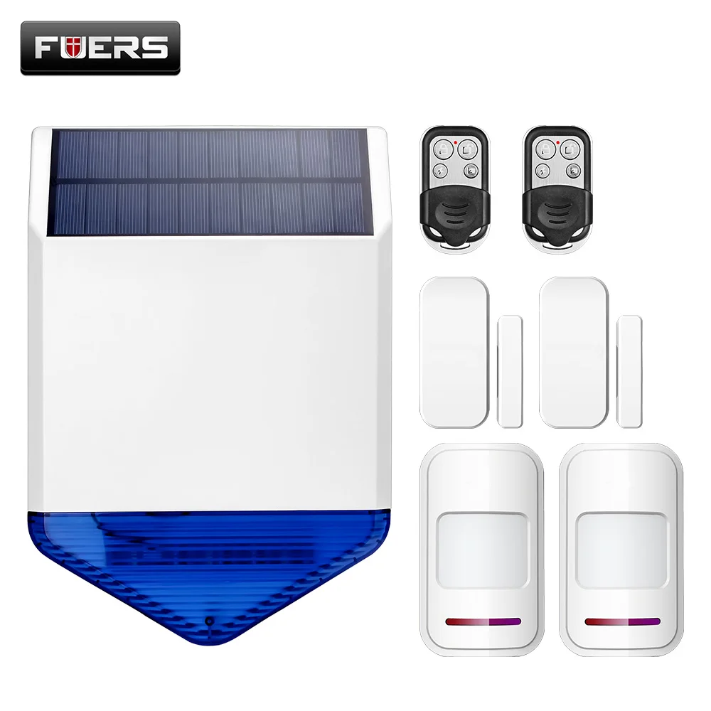 FUERS Wireless Outdoor Solar Siren Waterproof Siren And Two PIR Motion