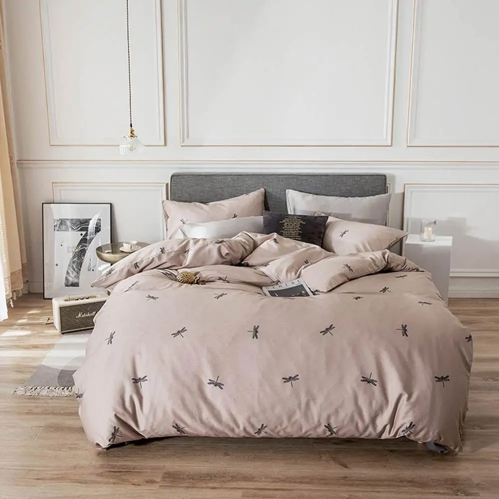 

2019 Dragonfly Light Brown Brief Bed Cover Duvet Cover Set Cotton Bedlinens Twin Queen King Flat Sheet Fitted Sheet Bedding Set