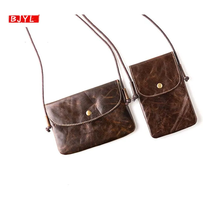 

2019 new summer retro women handmade leather first layer of leather mini messenger bag small handbag shoulder bag phone bag