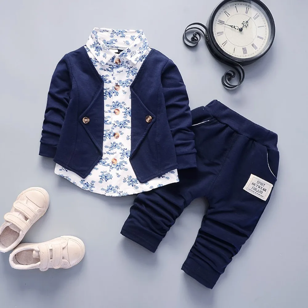 Детский комплект одежды для маленьких мальчиков, нарядный костюм-смокинг с бабочкой на крестины, свадьбу - Цвет: Dark Blue