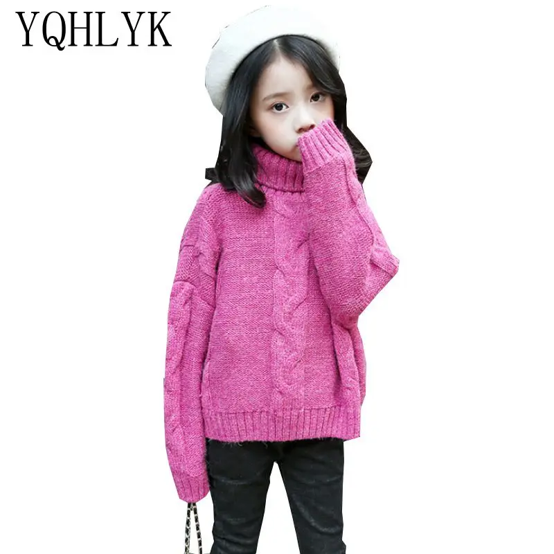 

New Fashion Autumn Winter Girl Sweaters 2018 Children Thick Pure Colour High Collar Knit Sweater Sweet Casual Kids Clothes W85