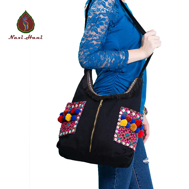 Популярные Этнические вышитые холщовые женские сумки на плечо модные классические женские сумки-мессенджеры с кисточками