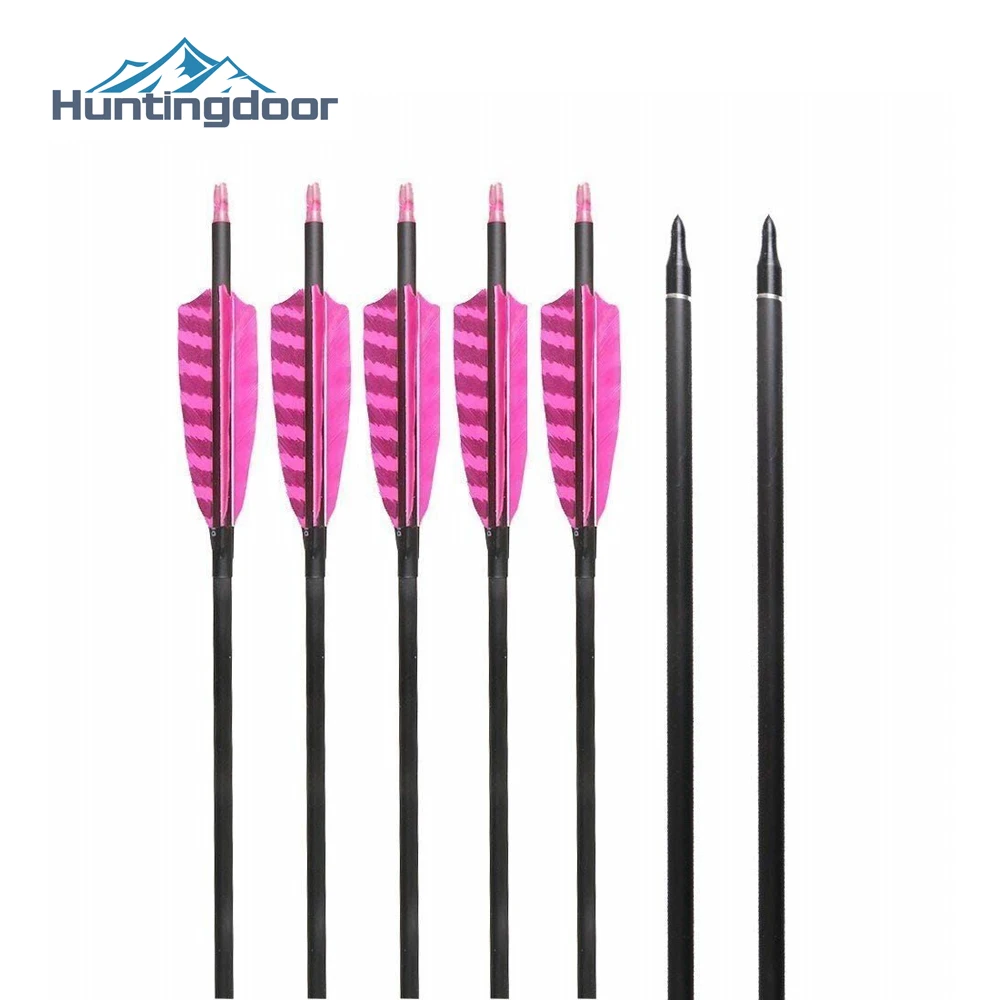 

6/12Pcs Targeting Arrows 32'' Inch Carbon Fiber Hunting Arrows 400 Spine with 4" True Feathers Replaceable Broadhead Nock