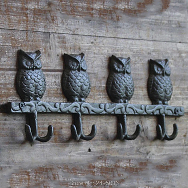 

Perched Owls Rustic Cast Iron Wall Hook Set