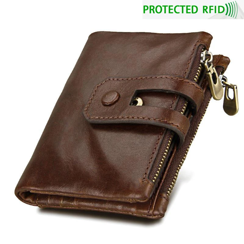 

Men Vintage Genuine Leather Rfid Protection Short Wallet High Quality Male Fold Over Coin Purse Minimalist