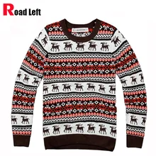 Neue Personalisierte Männlich Rundhals Pullover Männer Winter Rot Weihnachten Pullover Hirsche Muster Strickpullover Sueter Masculino