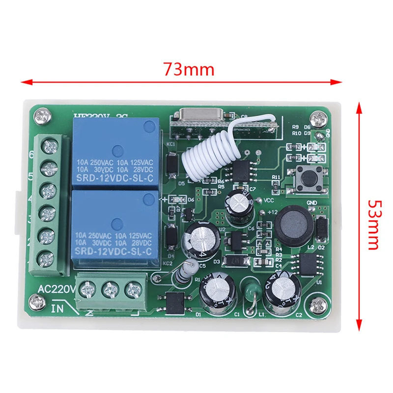

AC 220v 2ch Relay Receiver Rf Wireless Remote Control Switch Module