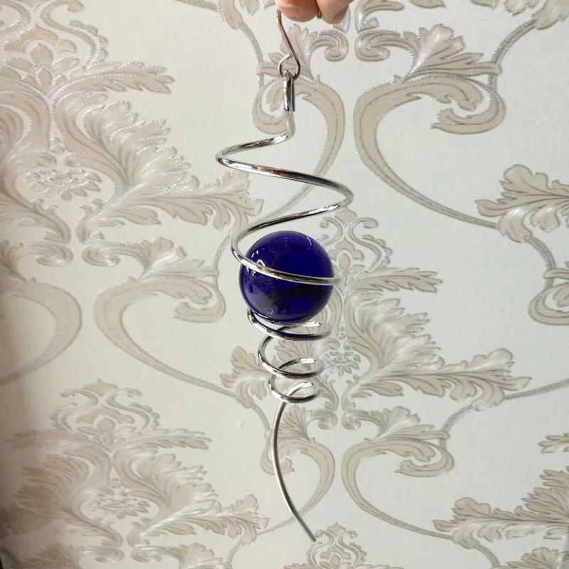 Silver The Spiral Twister of WIND SPINNER with 1pcs Glass ball Color Changing Wind Spinner Hang