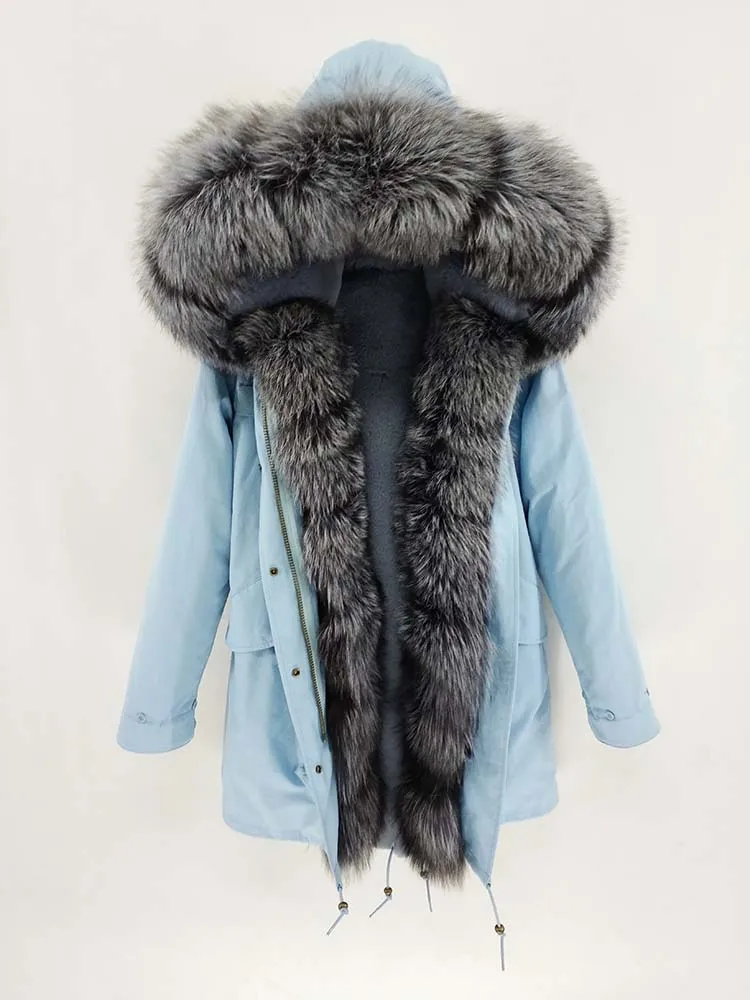 Непромокаемая Длинная зимняя парка Куртка женская Меховое пальто Воротник мех лисы Теплая уличная мода новая
