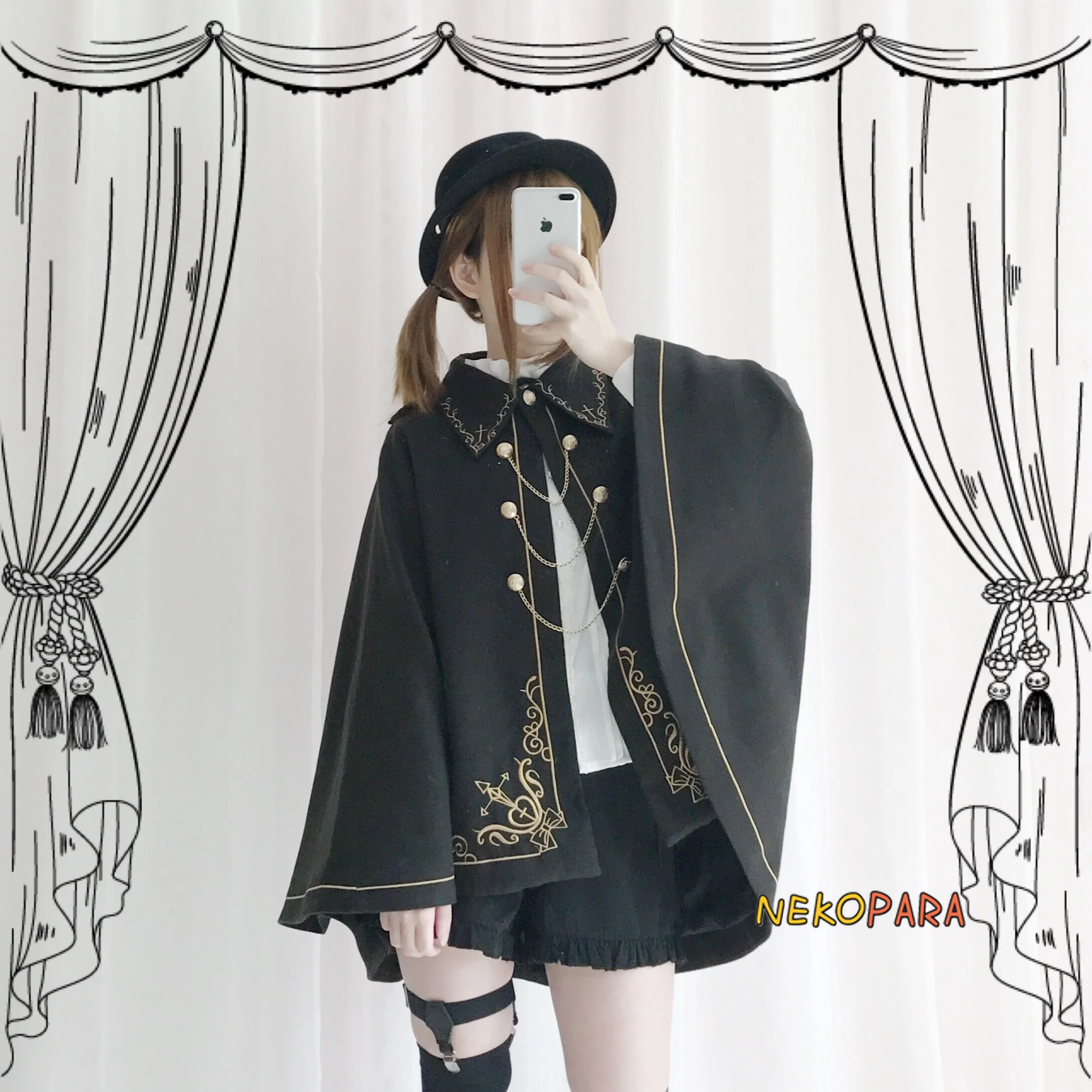 Темный стиль Готический граф полушерстяная накидка цепочки для пальто крутая зимняя верхняя одежда цвет черный