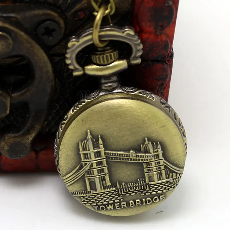 Мода Лондон Тауэрский мост Дизайн Малый Fob карманные часы с свитер Цепочки и ожерелья Цепь Бесплатная Прямая доставка подарок