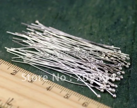 

free shipping!!! 1000pcs/lot Sterling Silver Plated Brass headpin Ball Pins Finding 50mm