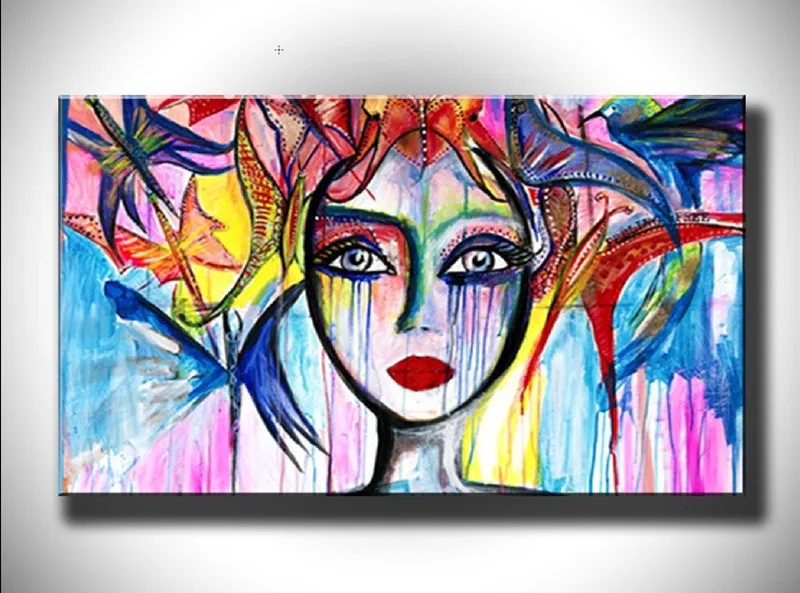 

Unframed large long Handpainted Abstract woman face Modern Wall Art Picture Home Decor figure Oil Painting On Canvas For Bedroom
