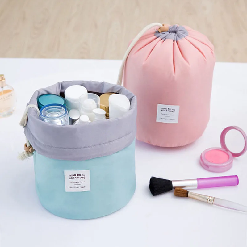 

Women 2018 fashion High Capacity Nylon beauty makeup bags Travel Barrel Shape Cosmetic Bag Wash Baging Makeup bathroom Organizer