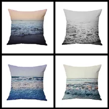 Beautiful Sea Wave Beach Sunset Sand Linen Cushion Cover Decorative Throw Pillow Case Sofa Car Home Mediterranean Style Decor