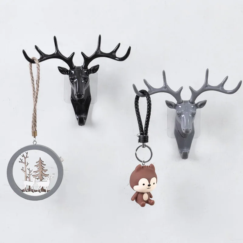 Strongwell Wall Hook Keys Rack Deer Animal Head Antlers Home Hanging Clothes Hat Scarf Hooks Home Livingroom Decor