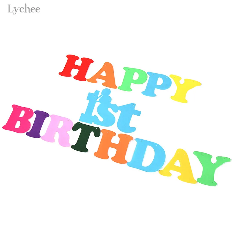

Lychee First Happy Birthday Non-woven Garland Banners Bunting For Decoration 1st Letters Pennant Garland