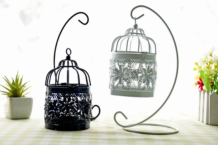 Bird Cage Metal Birdcage Vintage Iron Antique White Black Bird Cage Metal Birdcage Vintage Iron Antique White Black Home Decor Wedding Decoration Retro Card Holder In Candle Holders From