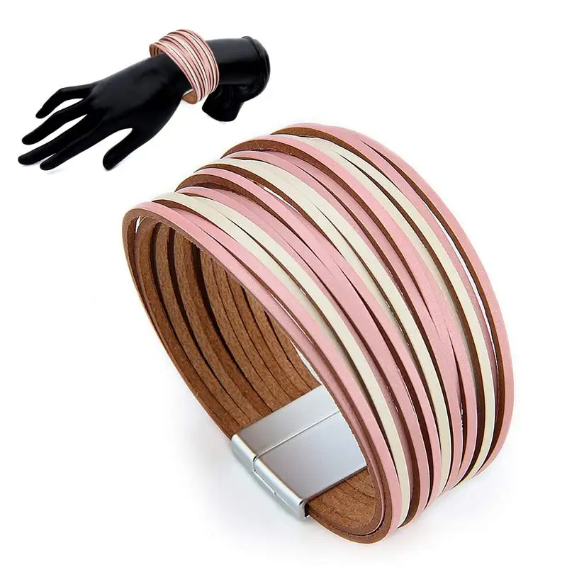

Sale Bohemian Multilayer PU Leather Bracelets for Women 2019 Fashion Ladies Slim Strips Wide Wrap Bracelet Female Jewelry Gift
