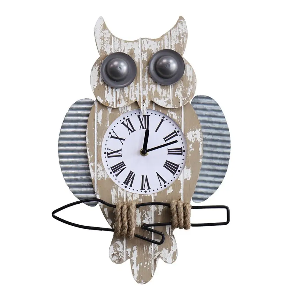 

Retro Owl Clock Vintage American Country Style Wooden Wall Clocks Owl Shaped Wall Ornament Home Decoration Supplies