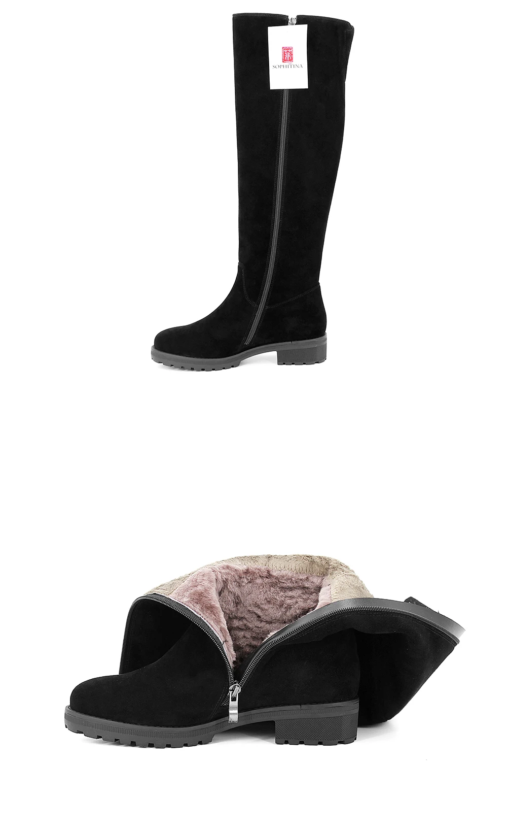 SOPHITINA/Сапоги женские из натуральной замши черного цвета. Зимние женские сапоги на ворсине и натуральном мехе. Верх этой модели выполнен в лаконичном дизайне. Женская обувь на зиму 2019г. на толстой подошве. B32