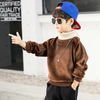 

Boys Long Sleeve Hoodless Patchwork Turtleneck Casual Tee Top Hoodies Pullover Closure Soft Spring Autumn Underwear Hoodies