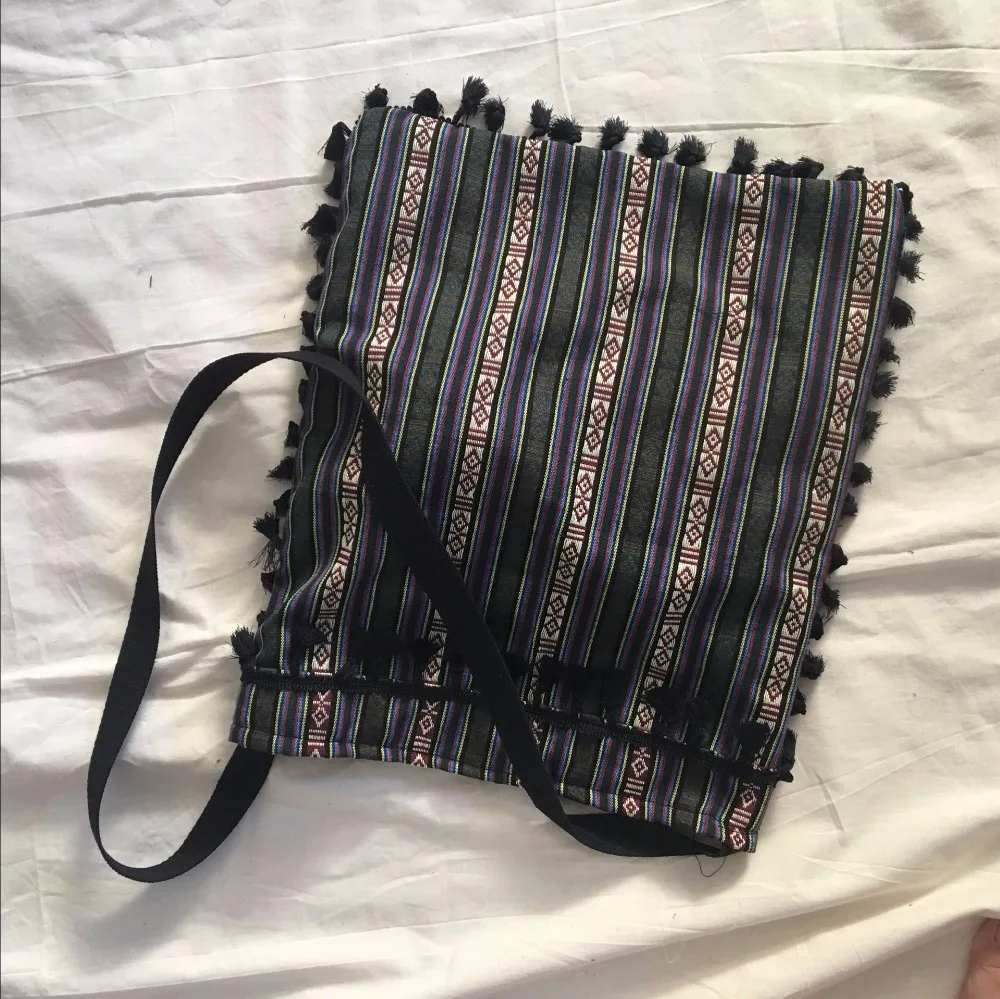 

YILE Jacquard Weave Stripe Eco Shopping Tote Messenger Bag Black Green Stripe 828c