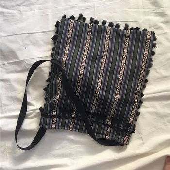 

YILE Jacquard Weave Stripe Eco Shopping Tote Messenger Bag Black Green Stripe 828c