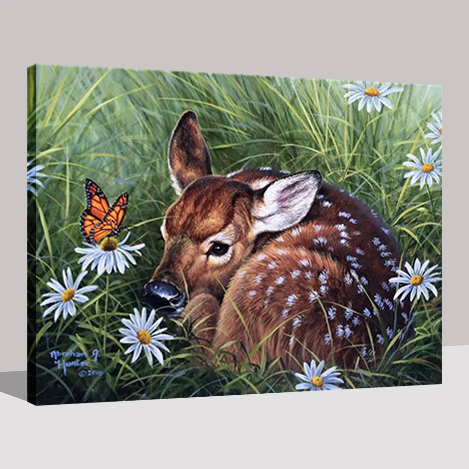 DIY-Oil-Painting-By-Numbers-Coloring-Drawing-Lovely-Sika-Deer-Cowered-On-The-Flowers-Grass-Pictures (1)