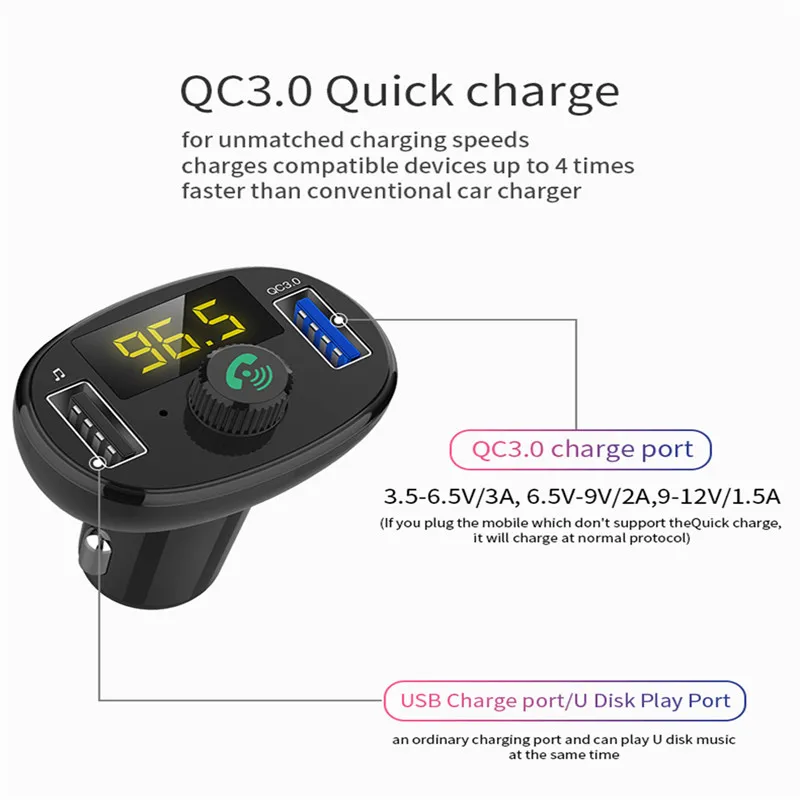 Bluetooth BT23 QC3.0 USB автомобильный комплект MP3 беспроводной FM передатчик приемник