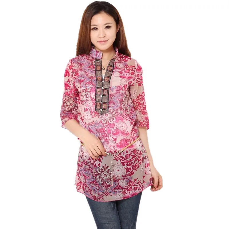

2018 Casual Chiffon Blusas Shirt Women Clothes Blouse shirt XXXXL 5XL Plus Size Roupas Print Femininas Ethnic Body Tops Female