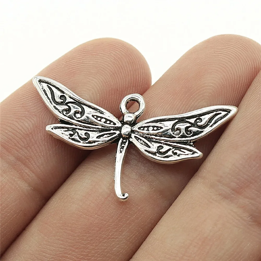 WYSIWYG 12pcs 31x17mm Dragonfly Charm Pendants For Jewelry Making Antique Silver Dragonfly