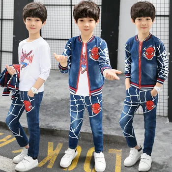 

2017 Autumn Spiderman Boys Outwear Suits Spring Cartoon Boy Clothes Set Warm 3pcs Children Clothing Set Kids Cowboy Costumes
