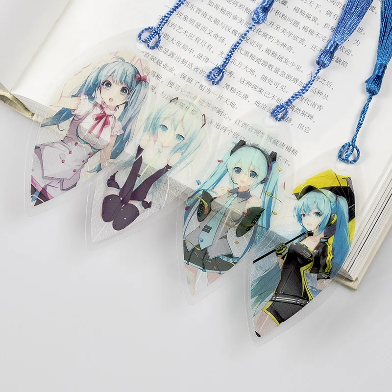 

Anime Hatsune Miku Leaf Shape Bookmarks Waterproof Transparent PVC Plastic Bookmark Beautiful Book Marks Gift