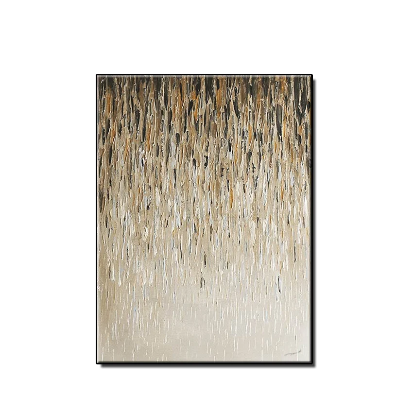 

Unique gift 100% Artist handmade Abstract Golden rainy Oil Painting on Canvas Handmade wall art picture for living room Unframed