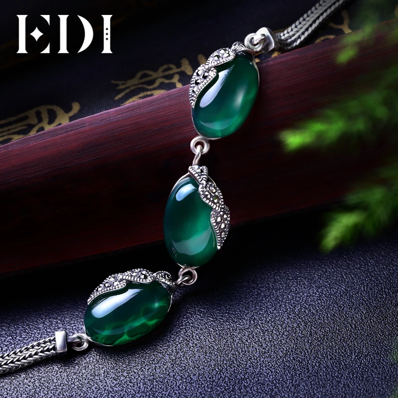 EDI Alice Natural Chalcedony Stone Mystic Red Garnet Bracelets For Women Bohemian Vintage Style Sterling Silver Fine Jewelry